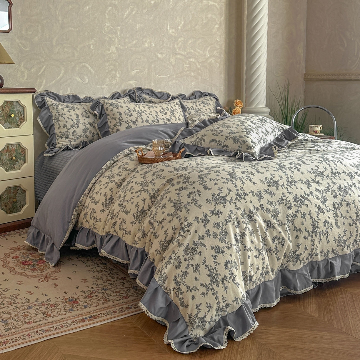 91家纺网 家纺一手货源 找家纺 星光耀 2026新款A类高克重斜纹云柔棉床盖四件套 禅弥