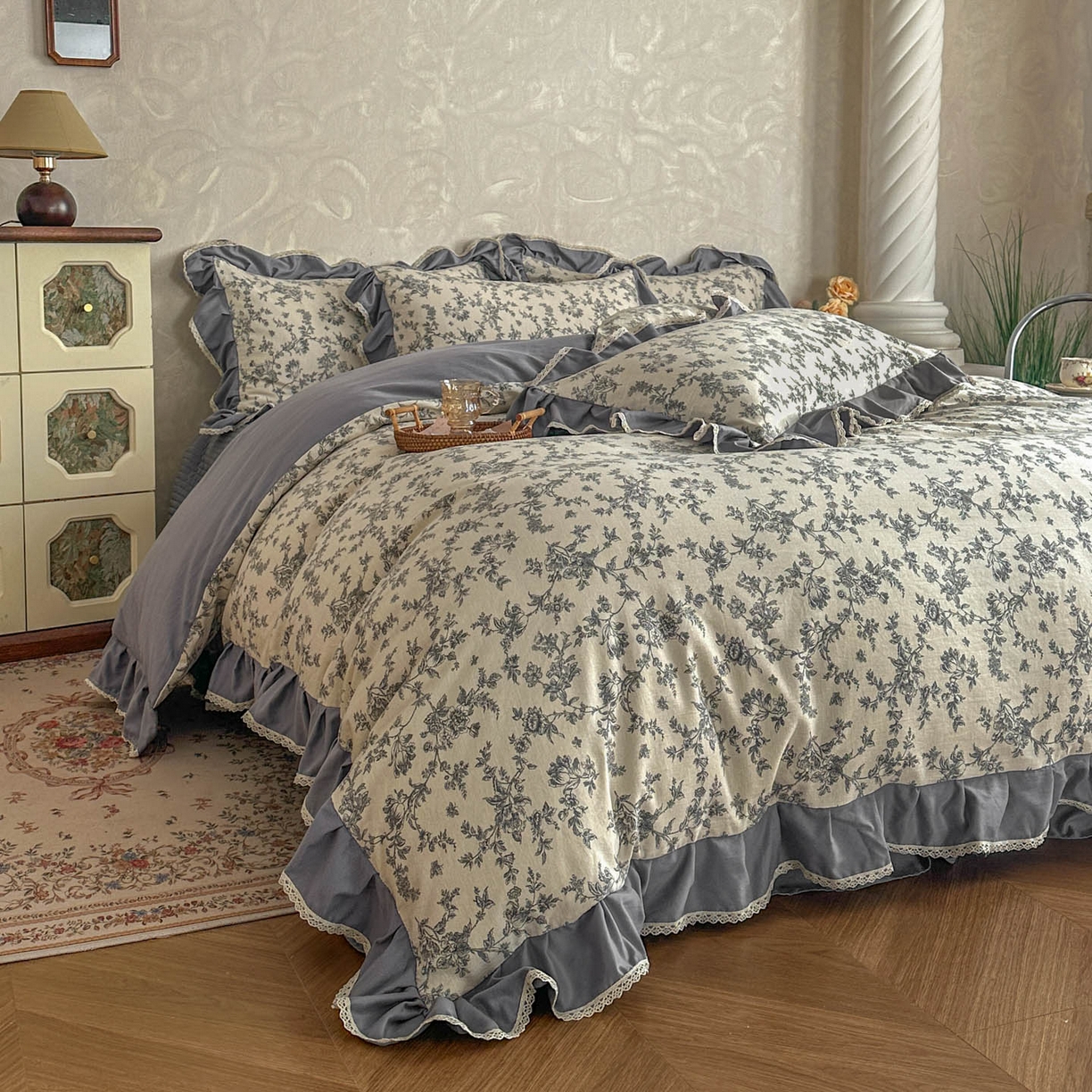 91家纺网 家纺一手货源 找家纺 星光耀 2026新款A类高克重斜纹云柔棉床盖四件套 禅弥