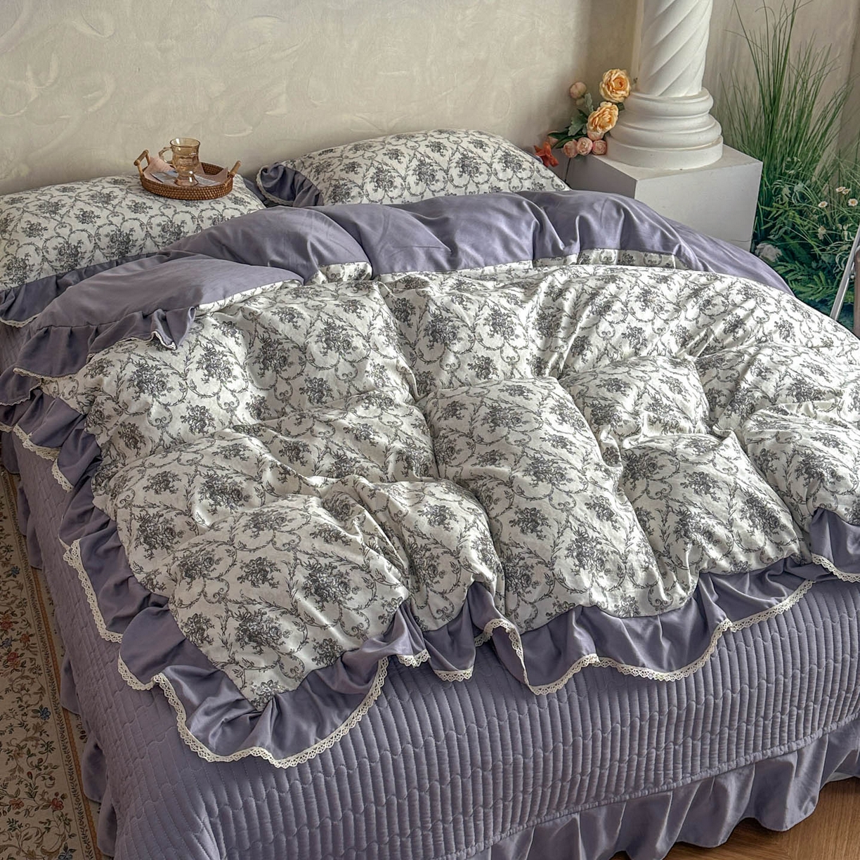 星光耀 2026新款A类高克重斜纹云柔棉床盖四件套 岚语