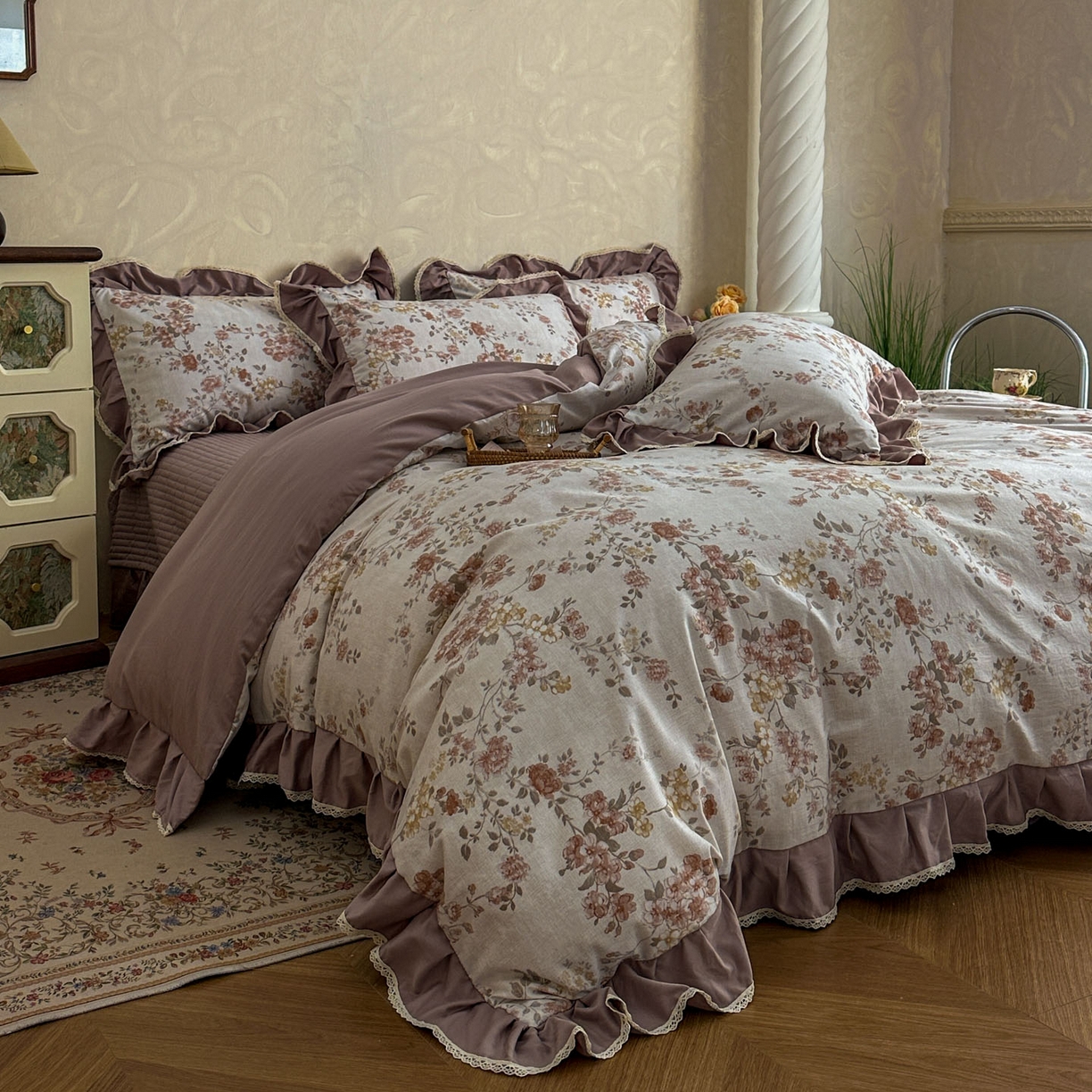 91家纺网 家纺一手货源 找家纺 星光耀 2026新款A类高克重斜纹云柔棉床盖四件套 边庭