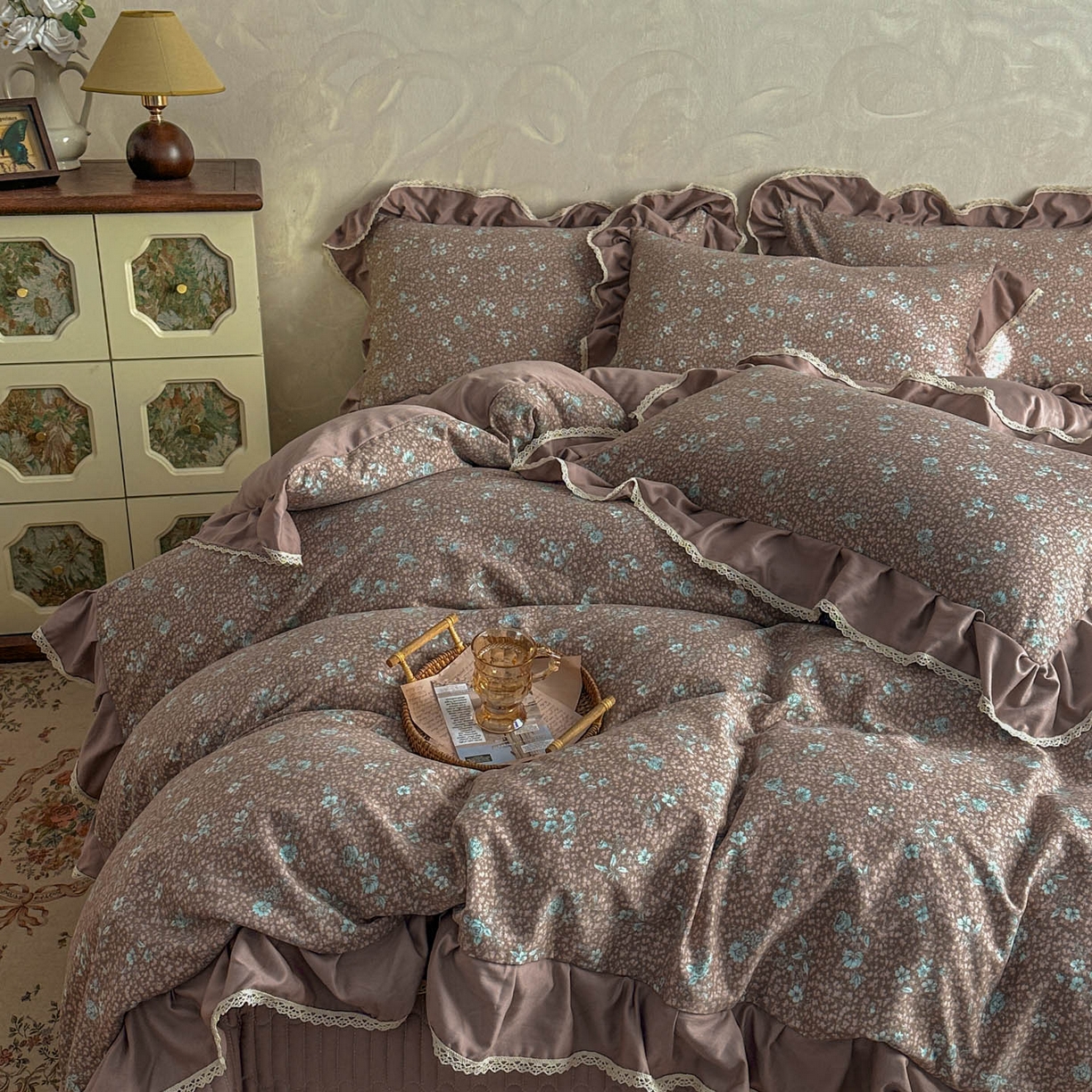 91家纺网 家纺一手货源 找家纺 星光耀 2026新款A类高克重斜纹云柔棉床盖四件套 花棠