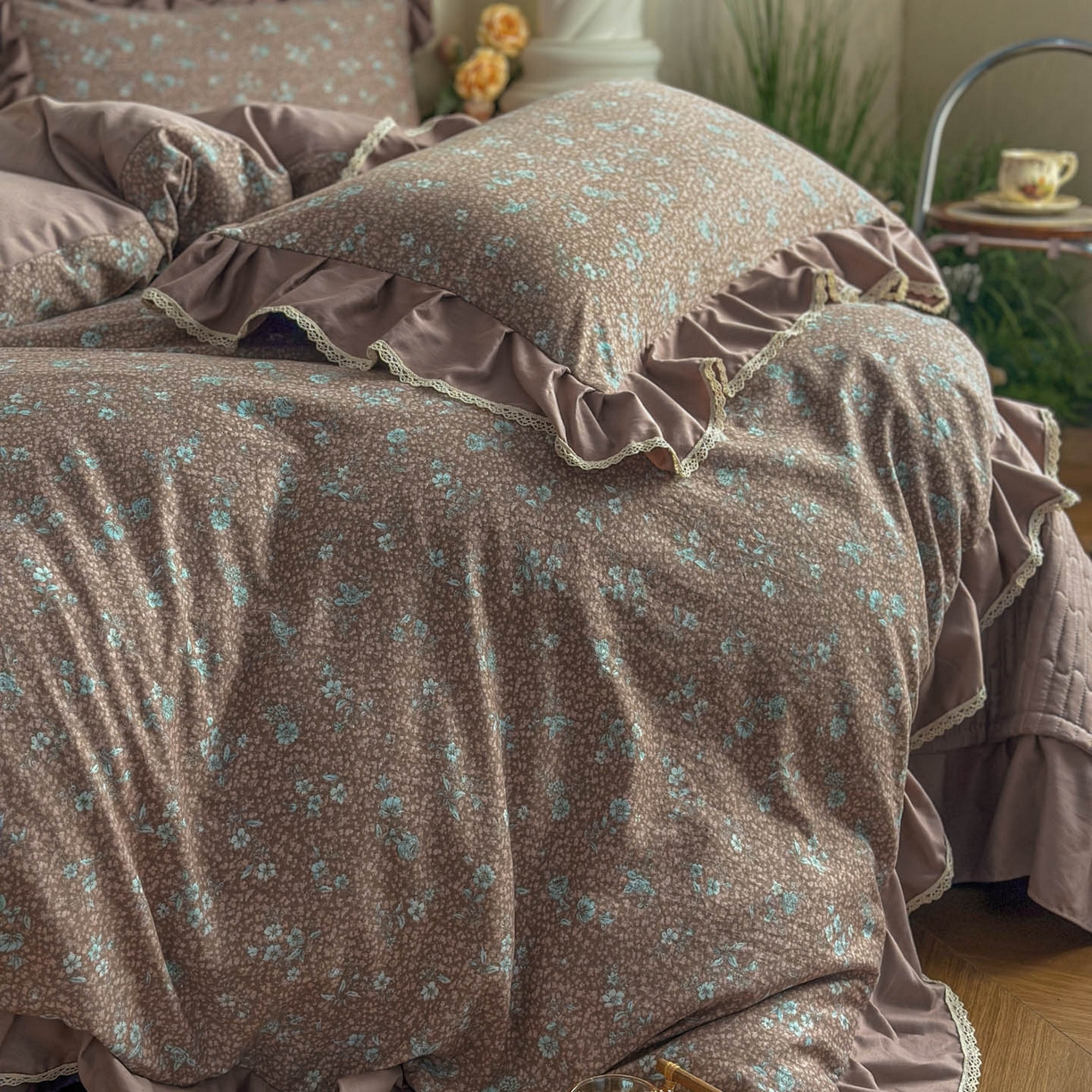 91家纺网 家纺一手货源 找家纺 星光耀 2026新款A类高克重斜纹云柔棉床盖四件套 花棠