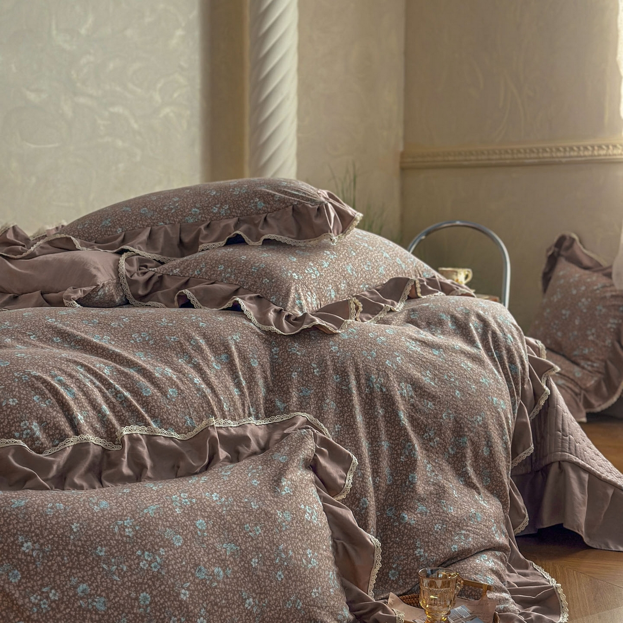 91家纺网 家纺一手货源 找家纺 星光耀 2026新款A类高克重斜纹云柔棉床盖四件套 花棠