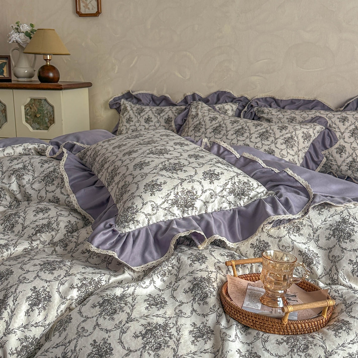 91家纺网 家纺一手货源 找家纺 星光耀 2026新款A类高克重斜纹云柔棉床盖四件套 岚语