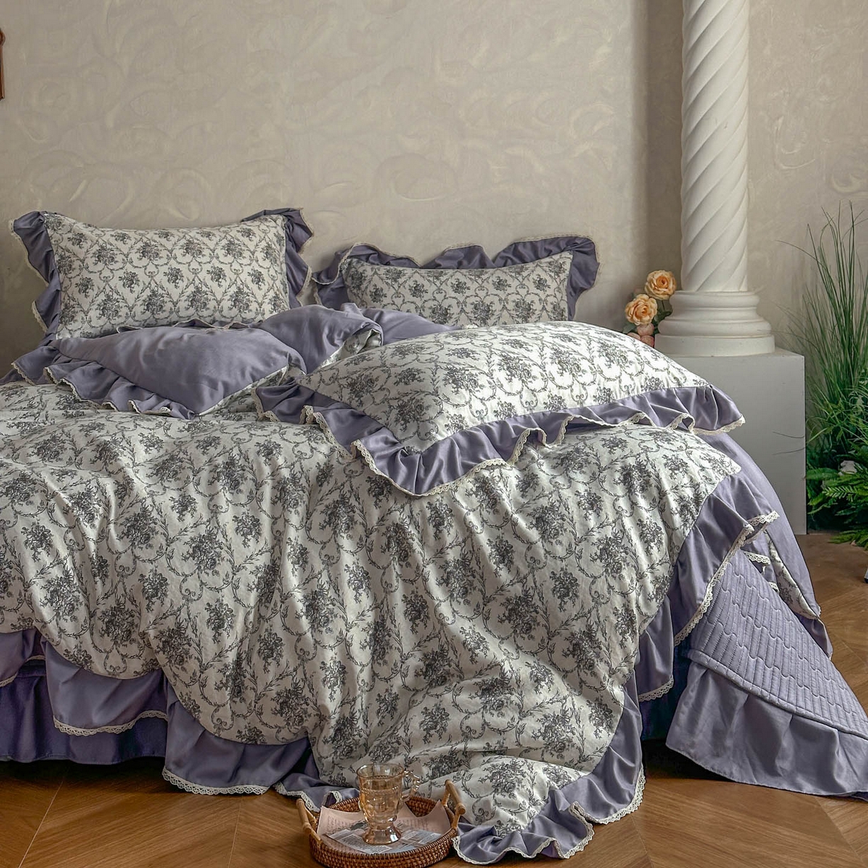 91家纺网 家纺一手货源 找家纺 星光耀 2026新款A类高克重斜纹云柔棉床盖四件套 岚语