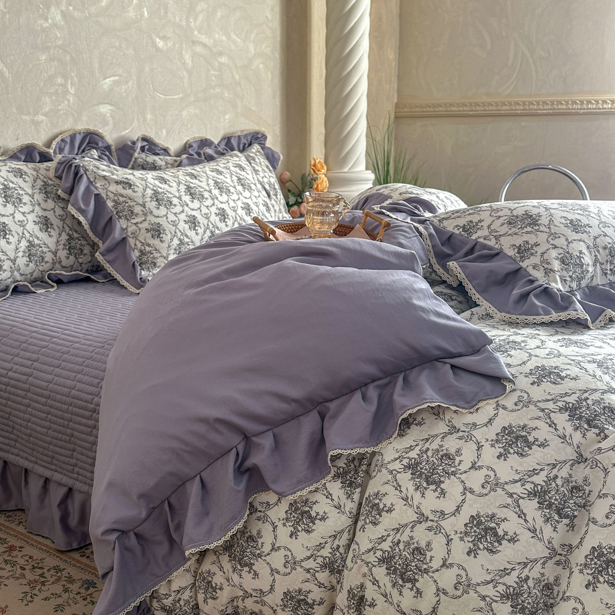 91家纺网 家纺一手货源 找家纺 星光耀 2026新款A类高克重斜纹云柔棉床盖四件套 岚语