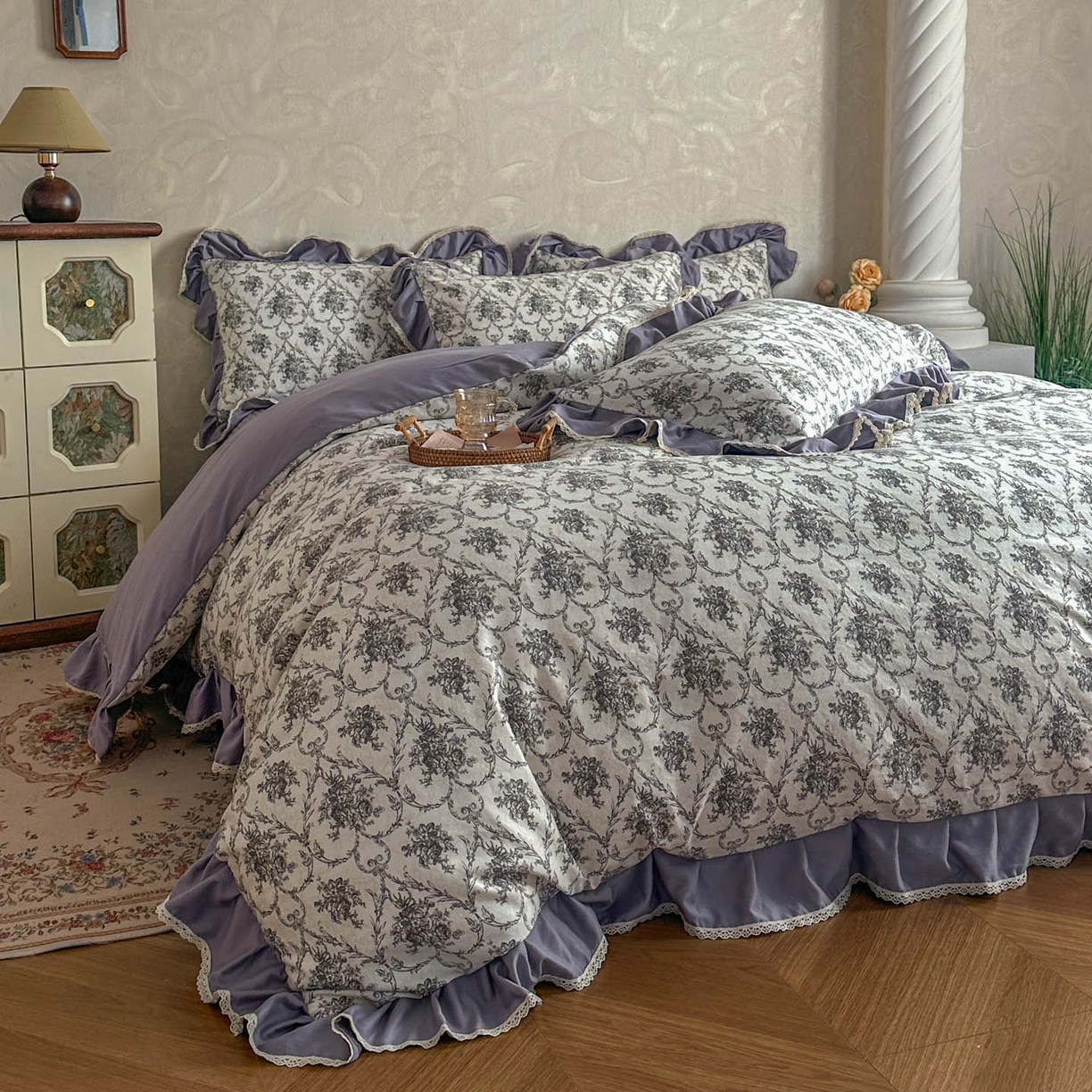 91家纺网 家纺一手货源 找家纺 星光耀 2026新款A类高克重斜纹云柔棉床盖四件套 岚语