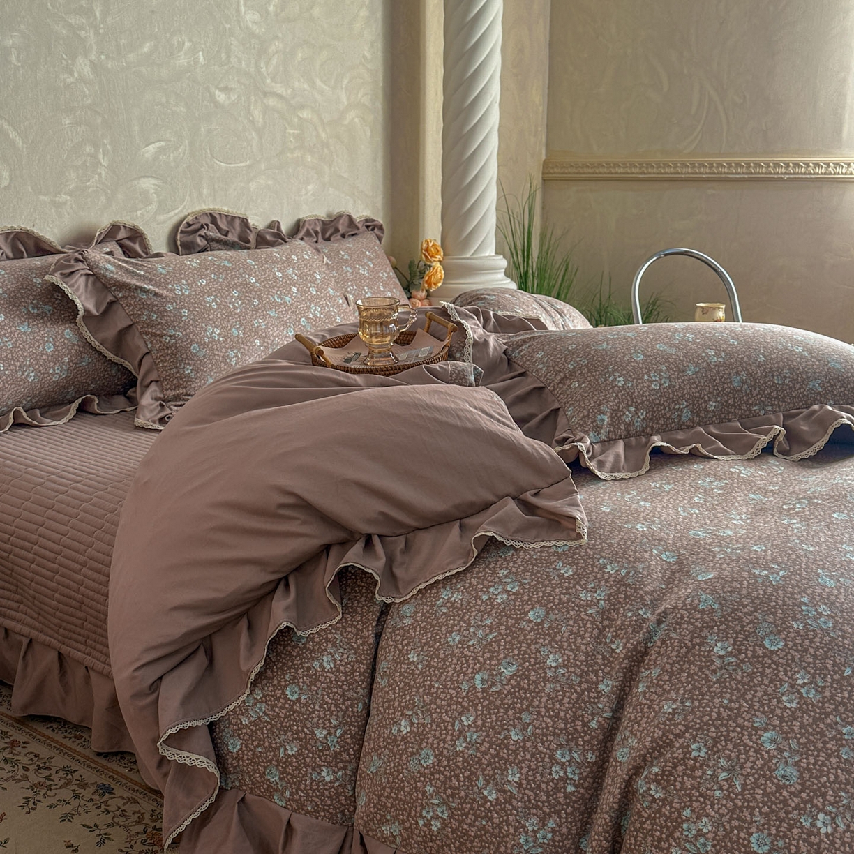 91家纺网 家纺一手货源 找家纺 星光耀 2026新款A类高克重斜纹云柔棉床盖四件套 花棠