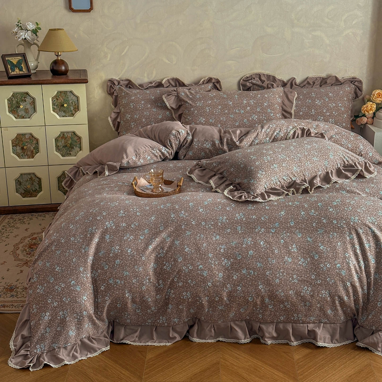 91家纺网 家纺一手货源 找家纺 星光耀 2026新款A类高克重斜纹云柔棉床盖四件套 花棠