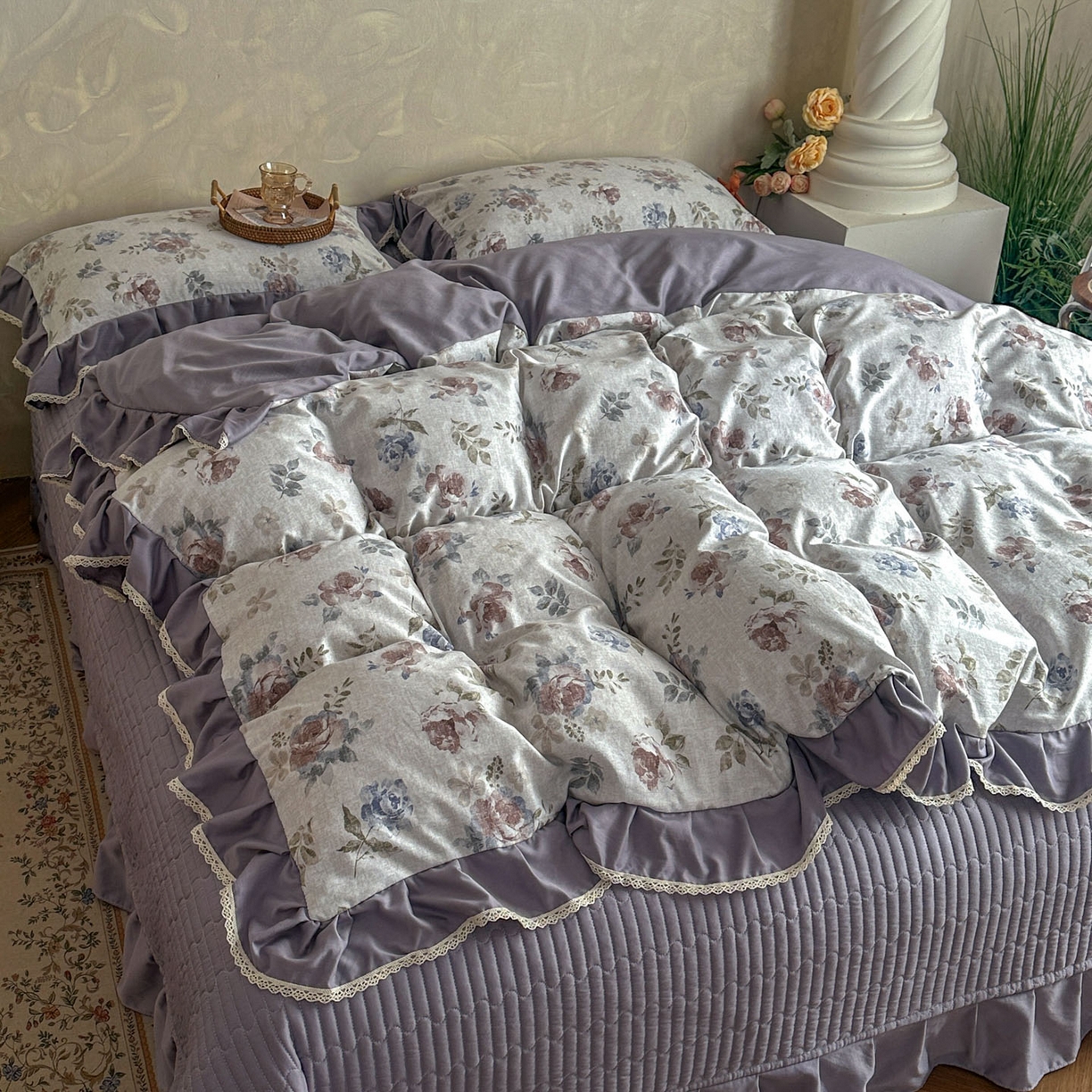 星光耀 2026新款A类高克重斜纹云柔棉床盖四件套 茶礼·远山紫