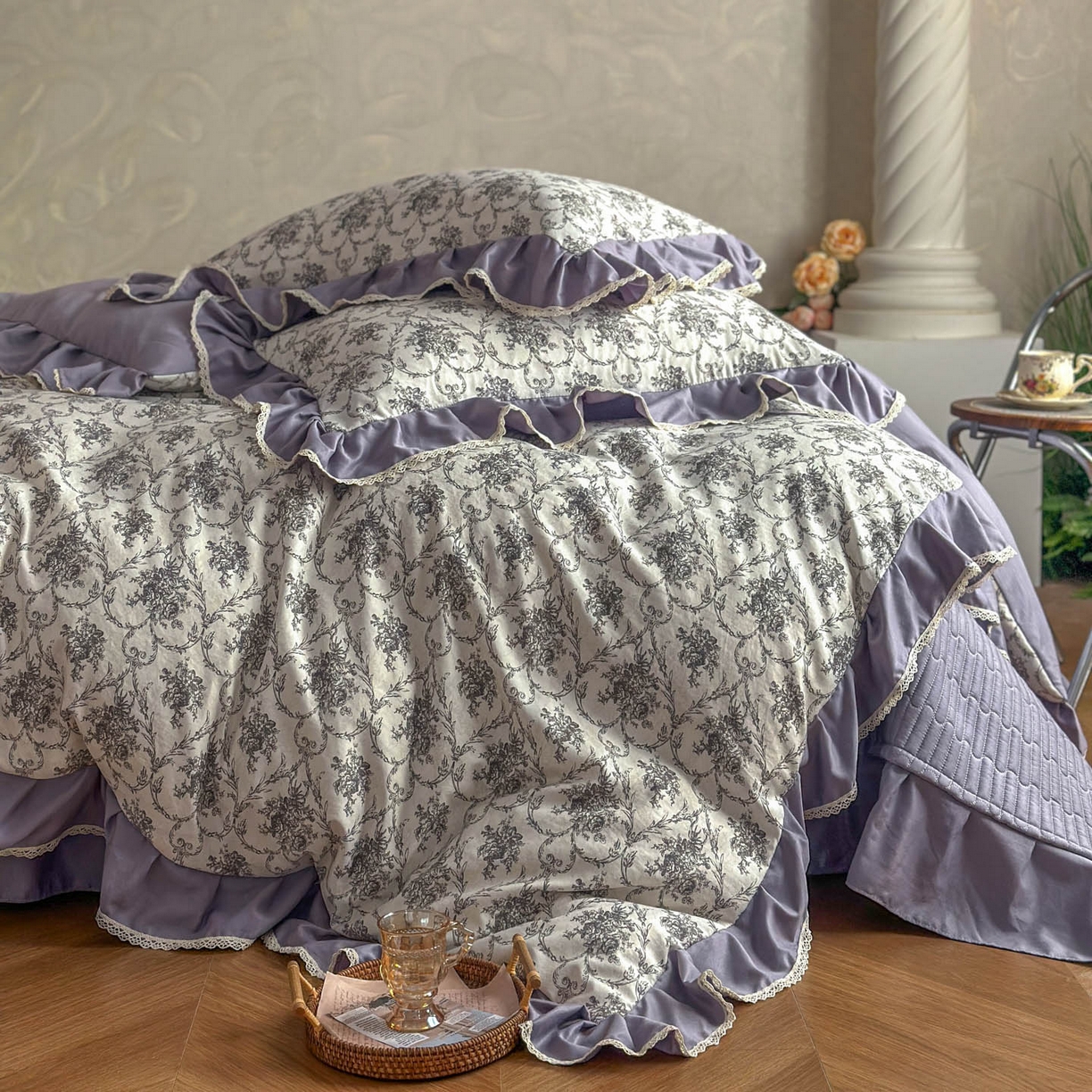 91家纺网 家纺一手货源 找家纺 星光耀 2026新款A类高克重斜纹云柔棉床盖四件套 岚语