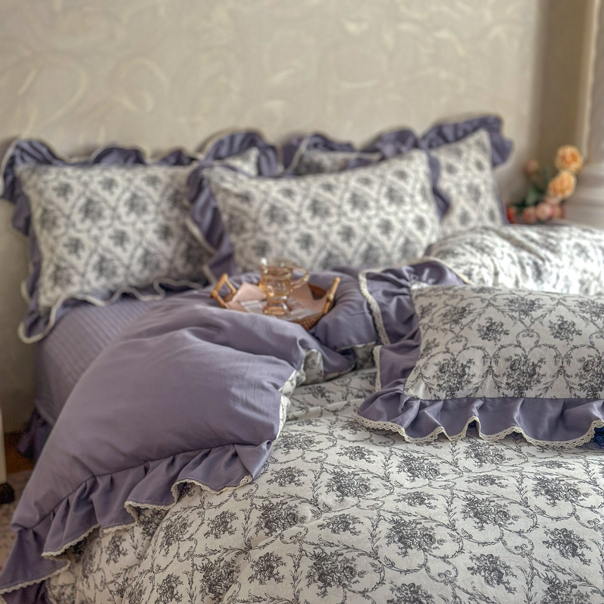 91家纺网 家纺一手货源 找家纺 星光耀 2026新款A类高克重斜纹云柔棉床盖四件套 岚语