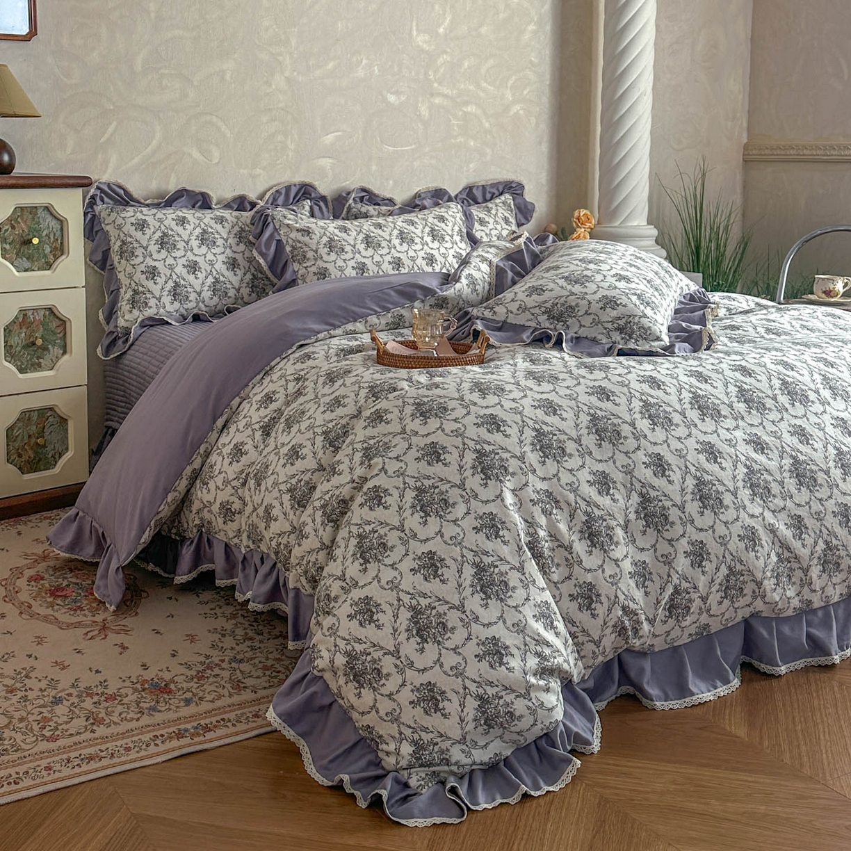 91家纺网 家纺一手货源 找家纺 星光耀 2026新款A类高克重斜纹云柔棉床盖四件套 岚语