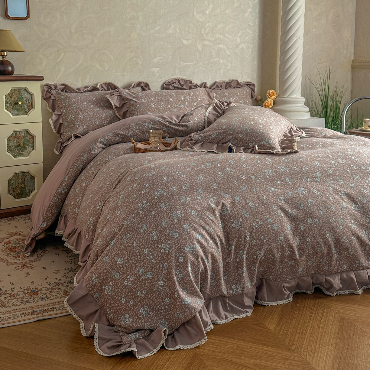 91家纺网 家纺一手货源 找家纺 星光耀 2026新款A类高克重斜纹云柔棉床盖四件套 花棠