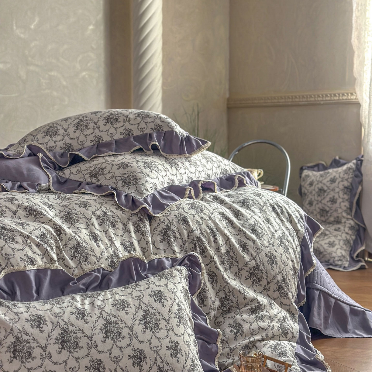 91家纺网 家纺一手货源 找家纺 星光耀 2026新款A类高克重斜纹云柔棉床盖四件套 岚语