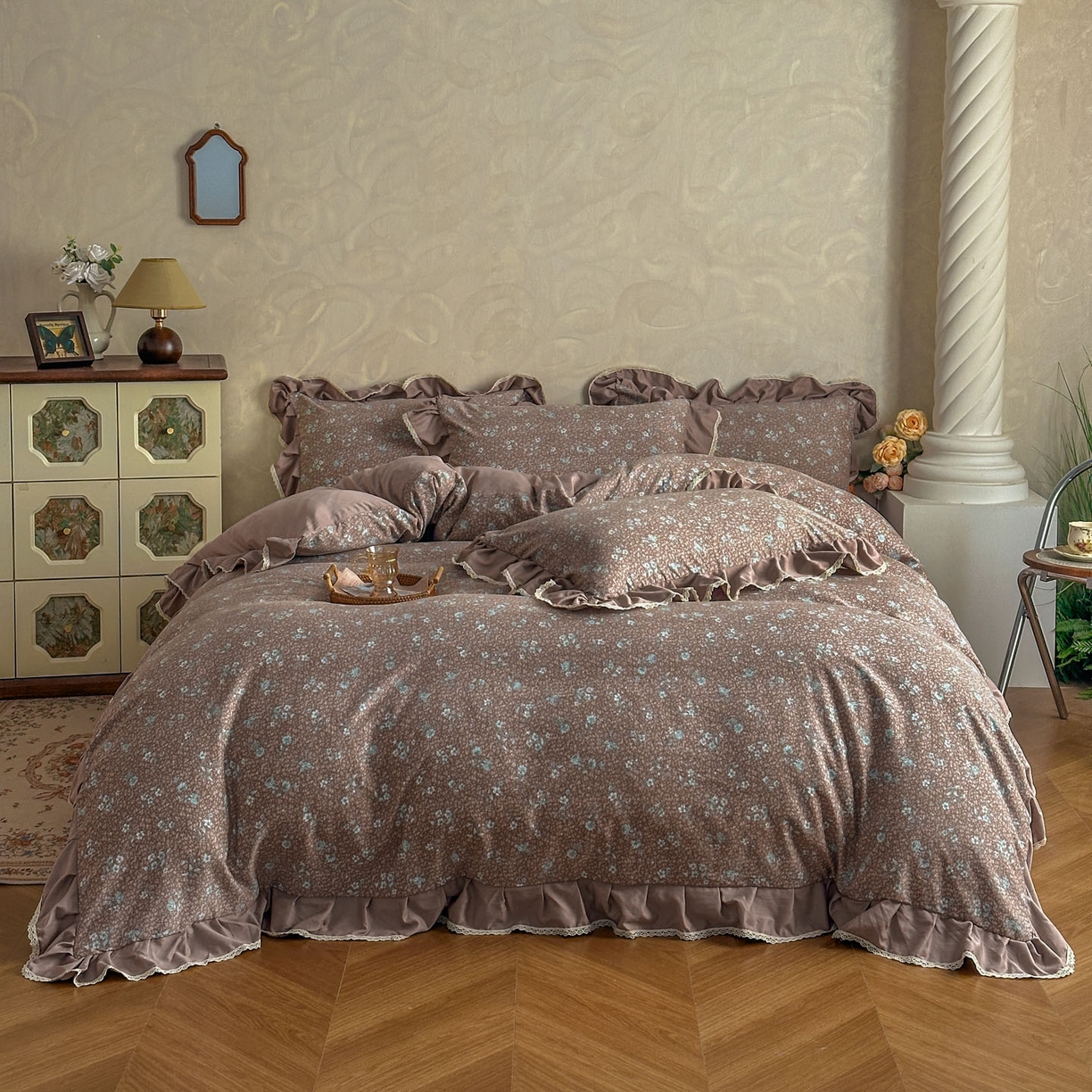 91家纺网 家纺一手货源 找家纺 星光耀 2026新款A类高克重斜纹云柔棉床盖四件套 花棠