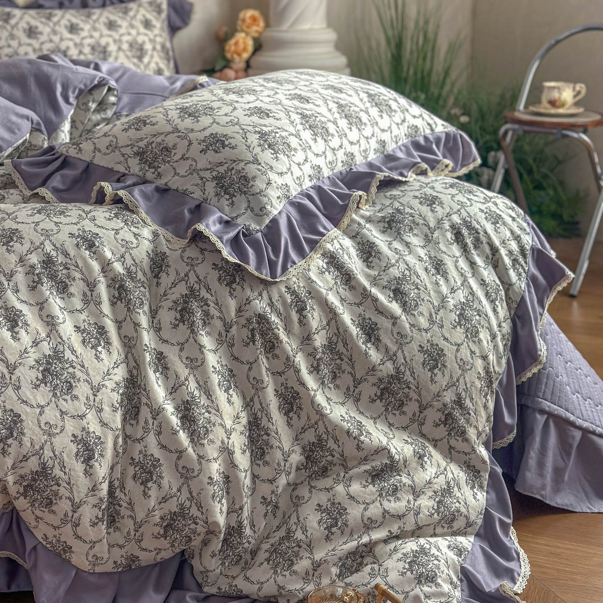 91家纺网 家纺一手货源 找家纺 星光耀 2026新款A类高克重斜纹云柔棉床盖四件套 岚语