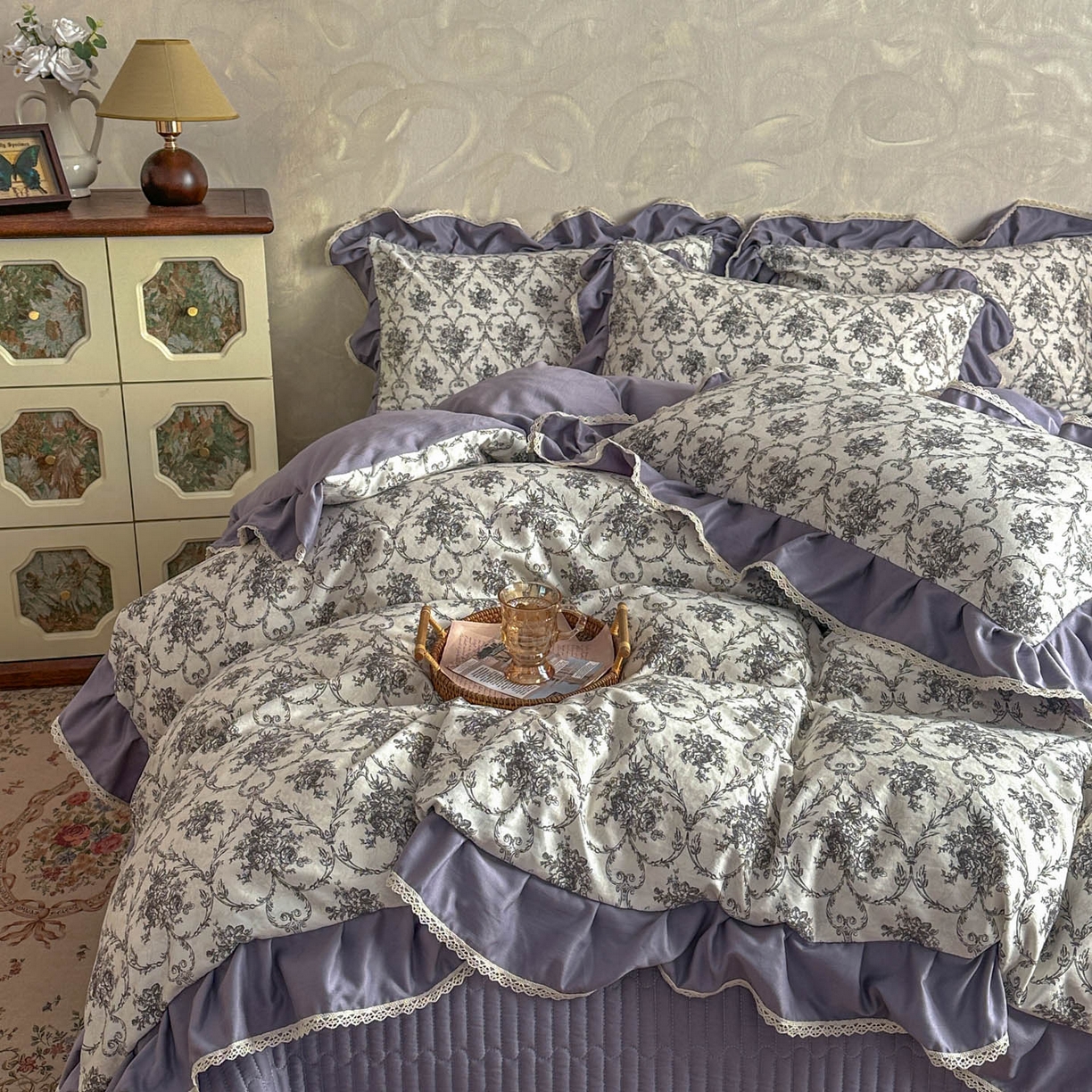 91家纺网 家纺一手货源 找家纺 星光耀 2026新款A类高克重斜纹云柔棉床盖四件套 岚语