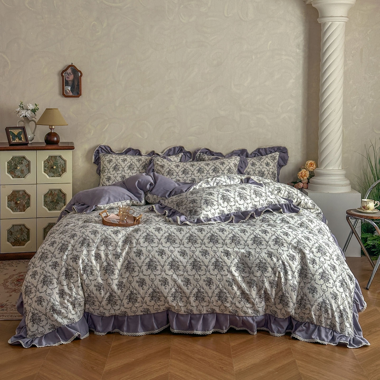 91家纺网 家纺一手货源 找家纺 星光耀 2026新款A类高克重斜纹云柔棉床盖四件套 岚语