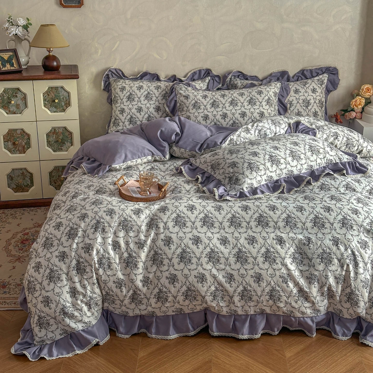 91家纺网 家纺一手货源 找家纺 星光耀 2026新款A类高克重斜纹云柔棉床盖四件套 岚语