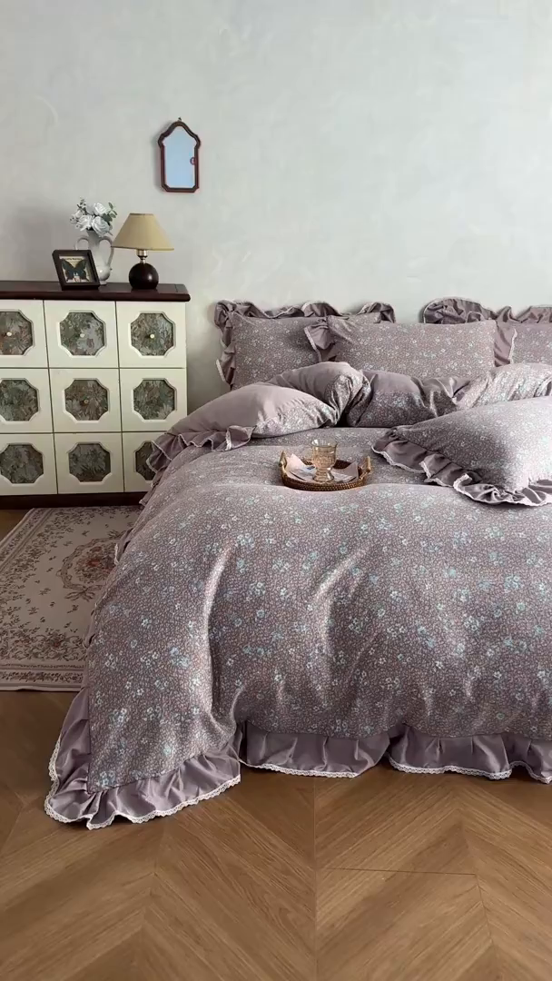 91家纺网 家纺一手货源 找家纺 星光耀 2026新款A类高克重斜纹云柔棉床盖四件套 花棠