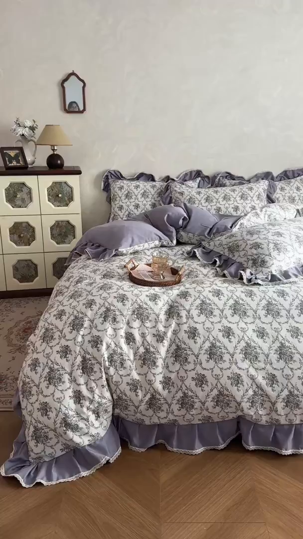 91家纺网 家纺一手货源 找家纺 星光耀 2026新款A类高克重斜纹云柔棉床盖四件套 岚语