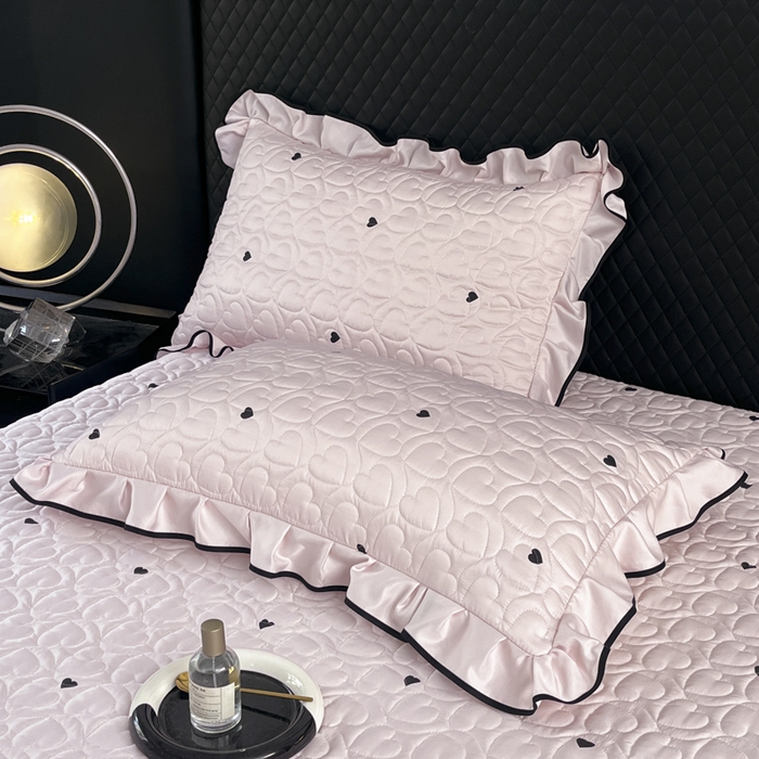 91家纺网 家纺一手货源 找家纺 星光耀 2026新款水洗真丝夏被床盖四件套 爱心甜桃粉