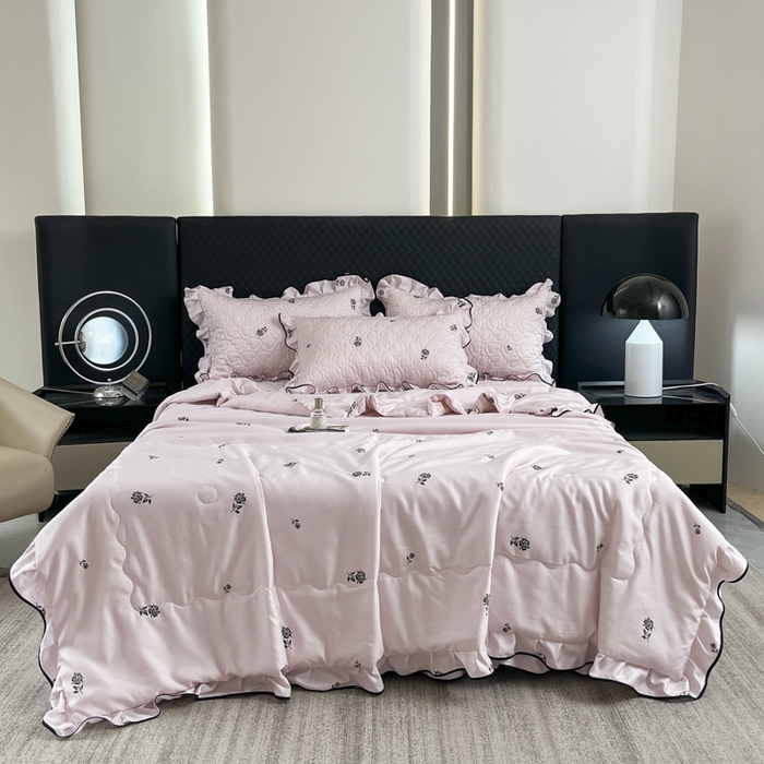 91家纺网 家纺一手货源 找家纺 星光耀 2026新款水洗真丝夏被床盖四件套 玫瑰甜桃粉