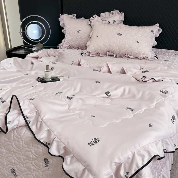 星光耀 2026新款水洗真丝夏被床盖四件套 玫瑰甜桃粉