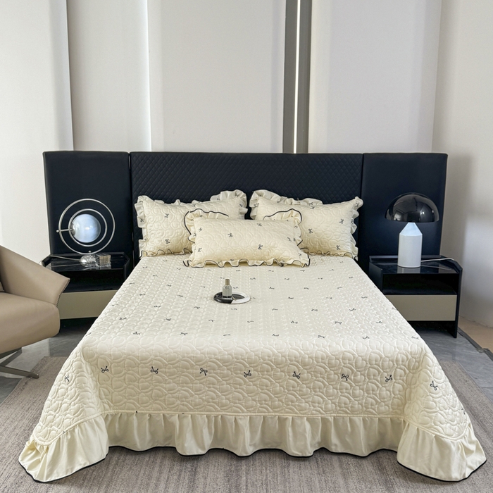 91家纺网 家纺一手货源 找家纺 星光耀 2026新款水洗真丝夏被床盖四件套 蝴蝶结芝士米