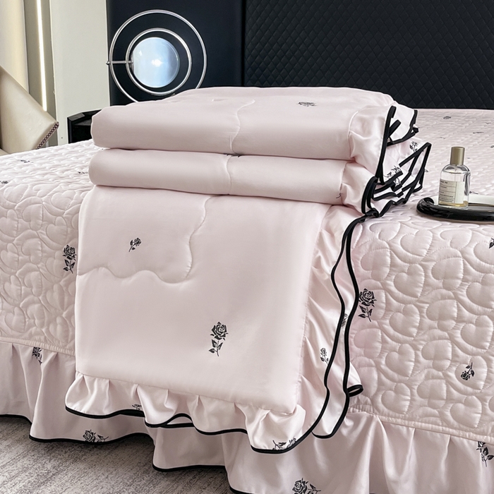 91家纺网 家纺一手货源 找家纺 星光耀 2026新款水洗真丝夏被床盖四件套 玫瑰甜桃粉