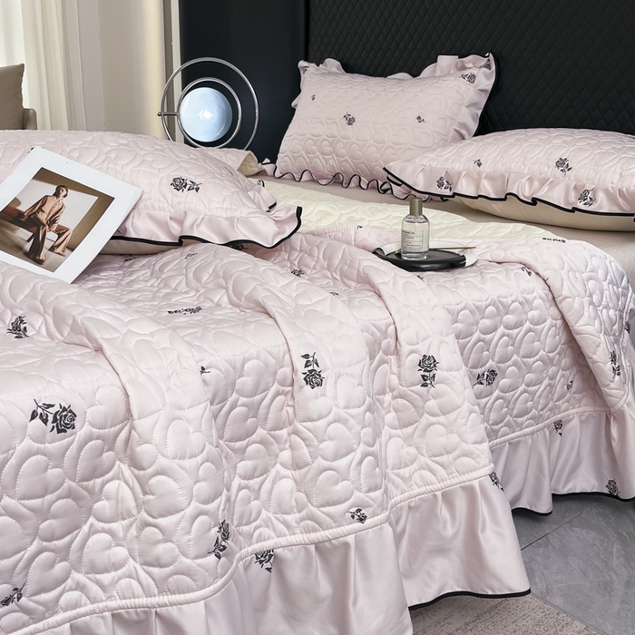 91家纺网 家纺一手货源 找家纺 星光耀 2026新款水洗真丝夏被床盖四件套 玫瑰甜桃粉