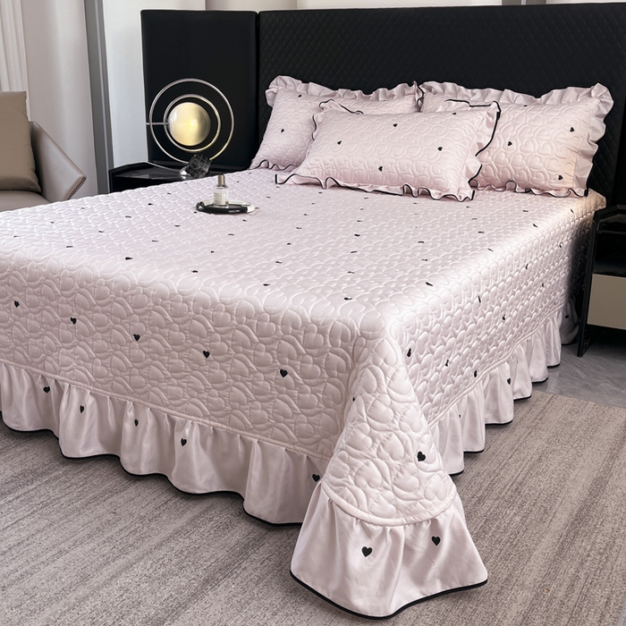 91家纺网 家纺一手货源 找家纺 星光耀 2026新款水洗真丝夏被床盖四件套 爱心甜桃粉