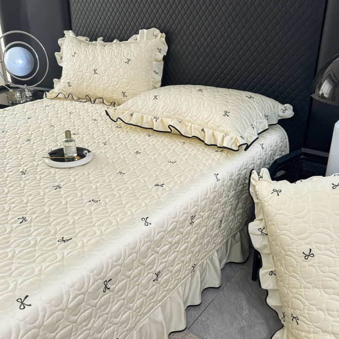 91家纺网 家纺一手货源 找家纺 星光耀 2026新款水洗真丝夏被床盖四件套 蝴蝶结芝士米