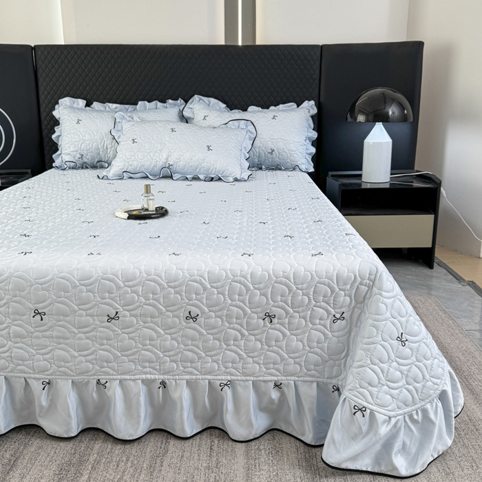 91家纺网 家纺一手货源 找家纺 星光耀 2026新款水洗真丝夏被床盖四件套 蝴蝶结海盐蓝