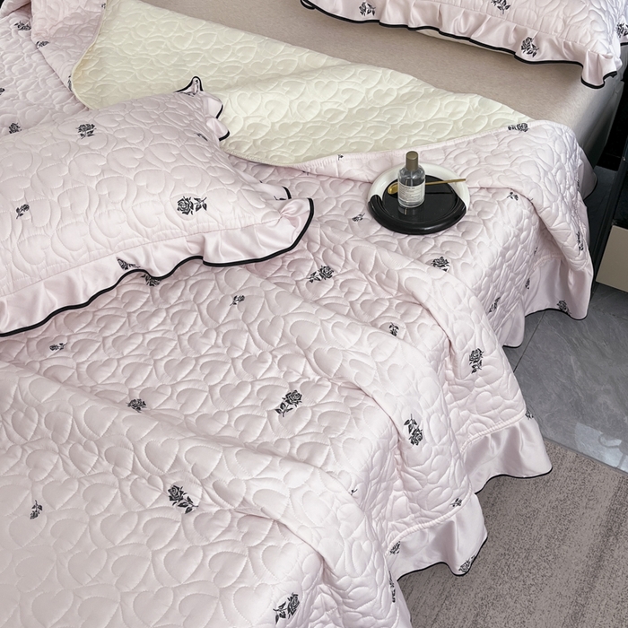 91家纺网 家纺一手货源 找家纺 星光耀 2026新款水洗真丝夏被床盖四件套 玫瑰甜桃粉