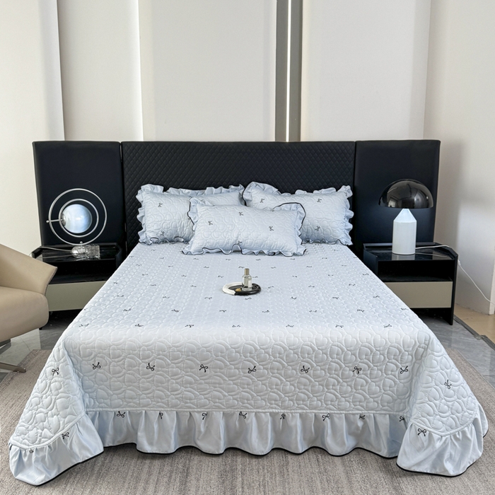 91家纺网 家纺一手货源 找家纺 星光耀 2026新款水洗真丝夏被床盖四件套 蝴蝶结海盐蓝