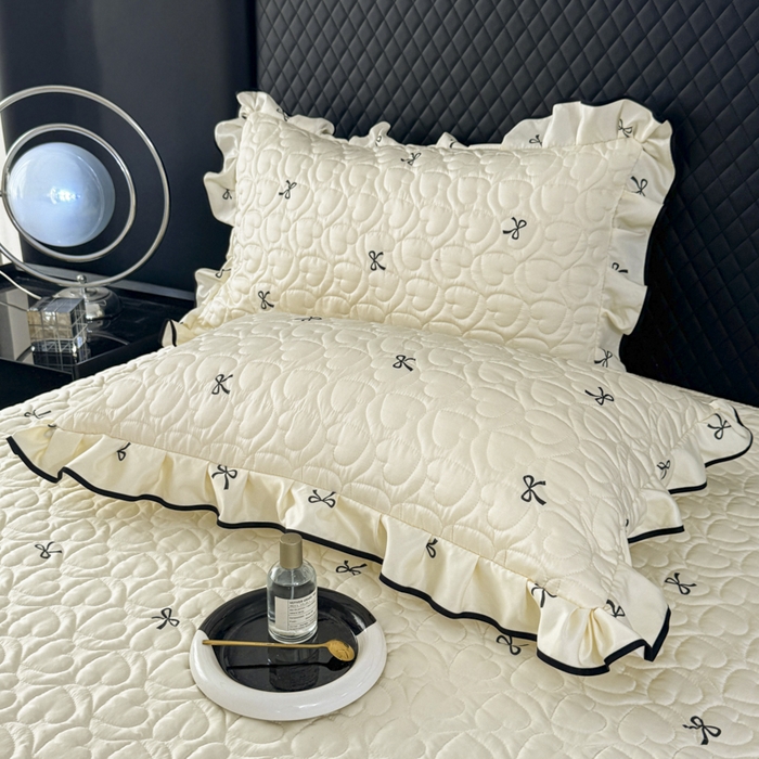 91家纺网 家纺一手货源 找家纺 星光耀 2026新款水洗真丝夏被床盖四件套 蝴蝶结芝士米