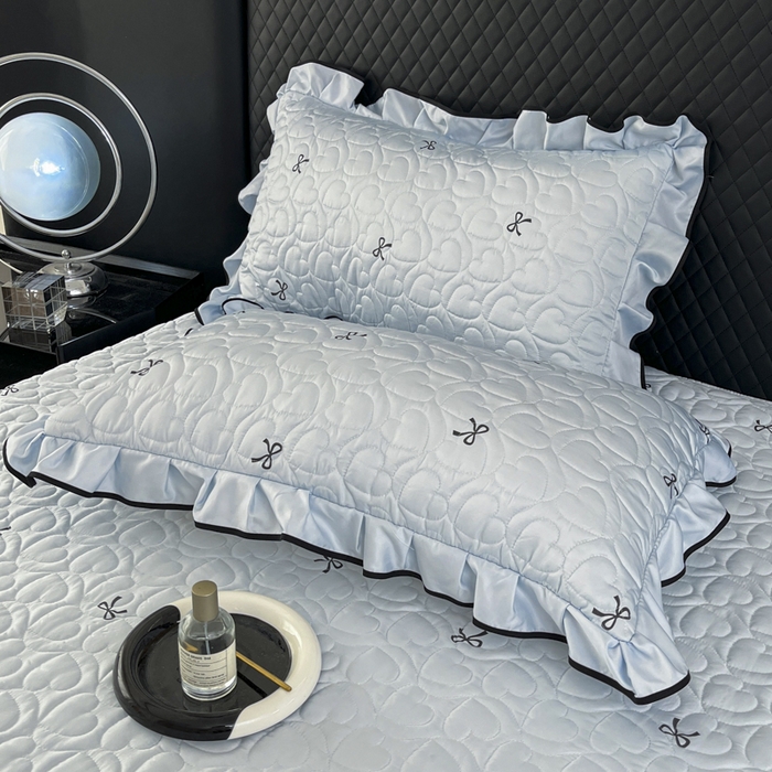 91家纺网 家纺一手货源 找家纺 星光耀 2026新款水洗真丝夏被床盖四件套 蝴蝶结海盐蓝