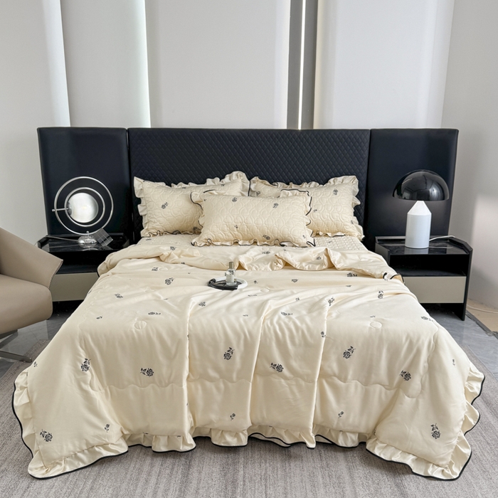 91家纺网 家纺一手货源 找家纺 星光耀 2026新款水洗真丝夏被床盖四件套 玫瑰芝士米