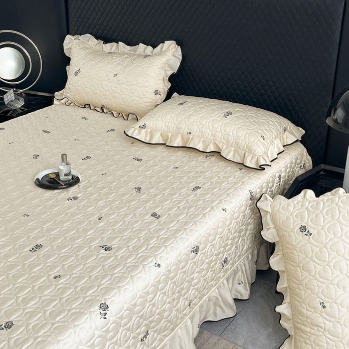 91家纺网 家纺一手货源 找家纺 星光耀 2026新款水洗真丝夏被床盖四件套 玫瑰芝士米