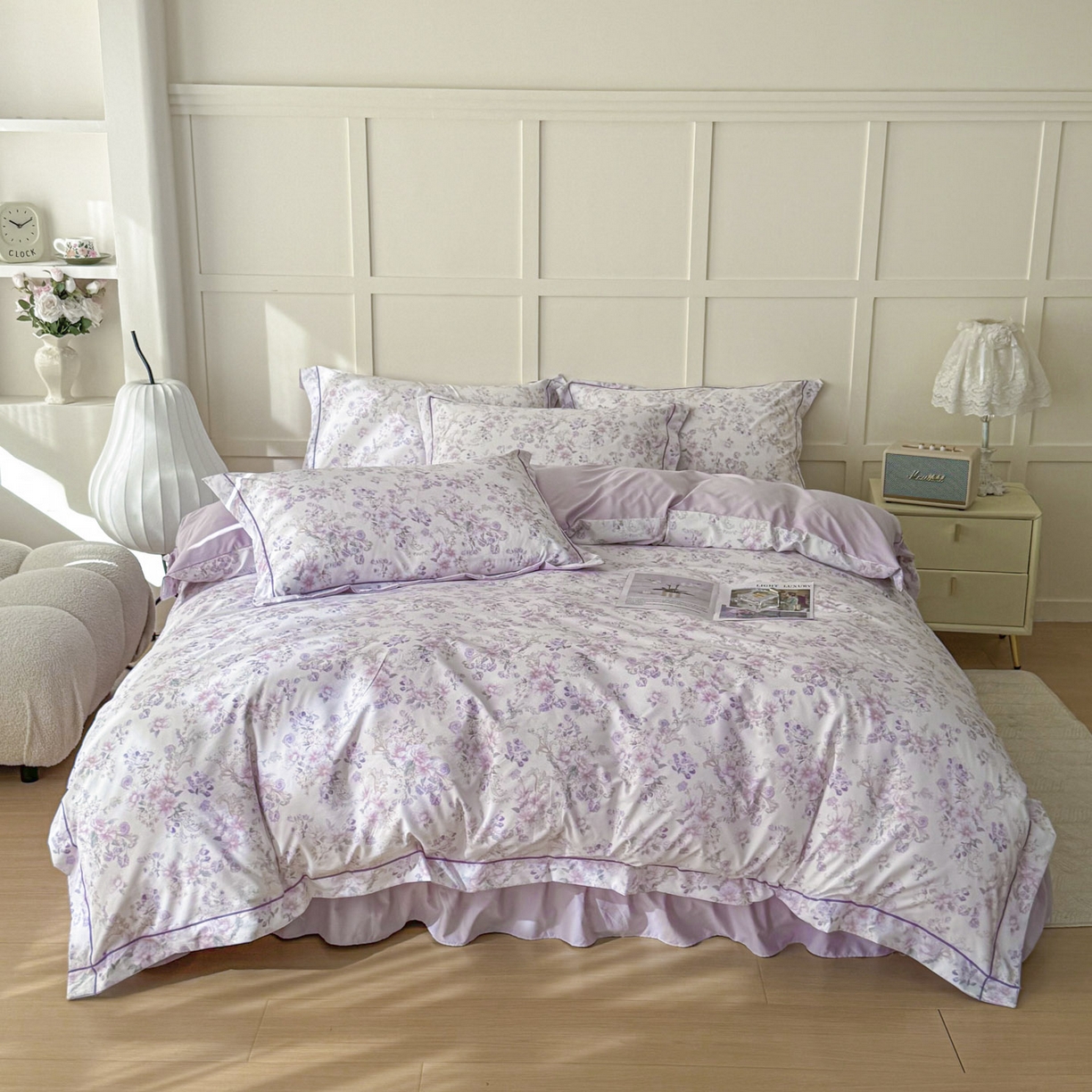 91家纺网 家纺一手货源 找家纺 星光耀 2026新款A类凉感天丝棉床盖四件套 佳期紫