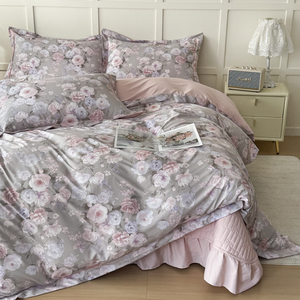 91家纺网 家纺一手货源 找家纺 星光耀 2026新款A类凉感天丝棉床盖四件套 莫奈花园