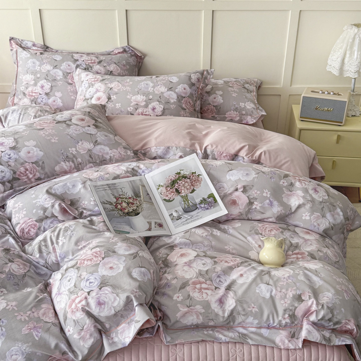 91家纺网 家纺一手货源 找家纺 星光耀 2026新款A类凉感天丝棉床盖四件套 莫奈花园