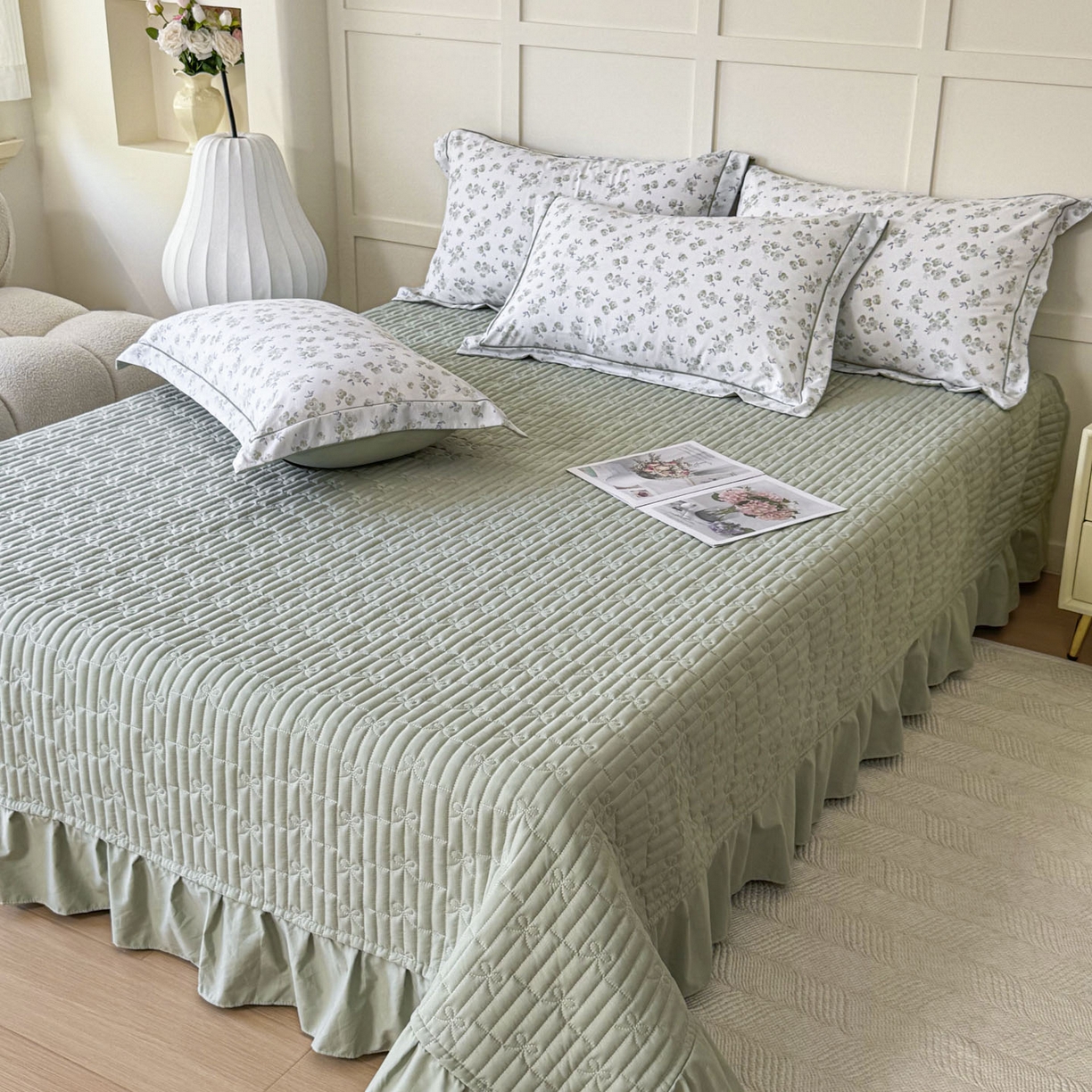 91家纺网 家纺一手货源 找家纺 星光耀 2026新款A类凉感天丝棉床盖四件套 绿萝