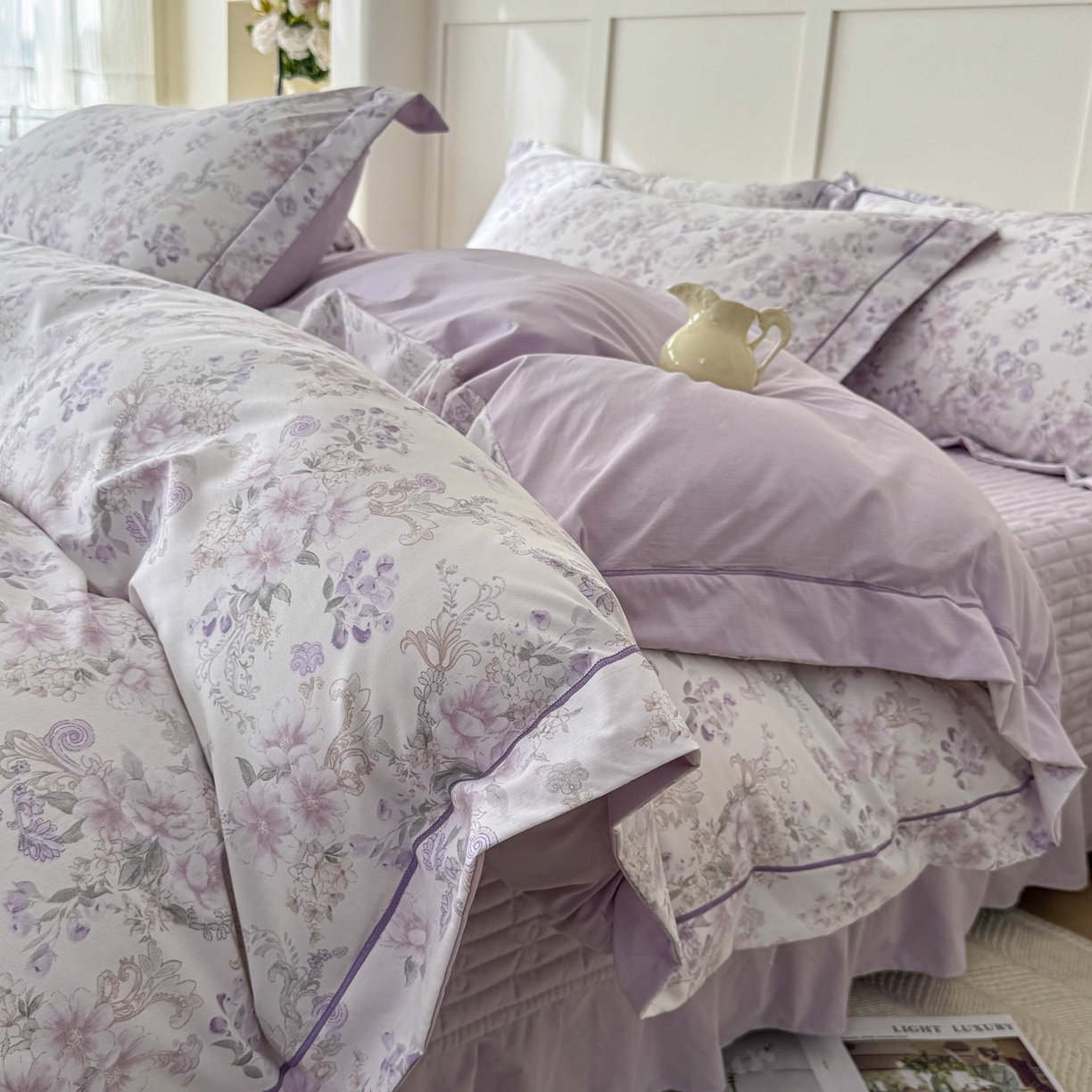 91家纺网 家纺一手货源 找家纺 星光耀 2026新款A类凉感天丝棉床盖四件套 佳期紫