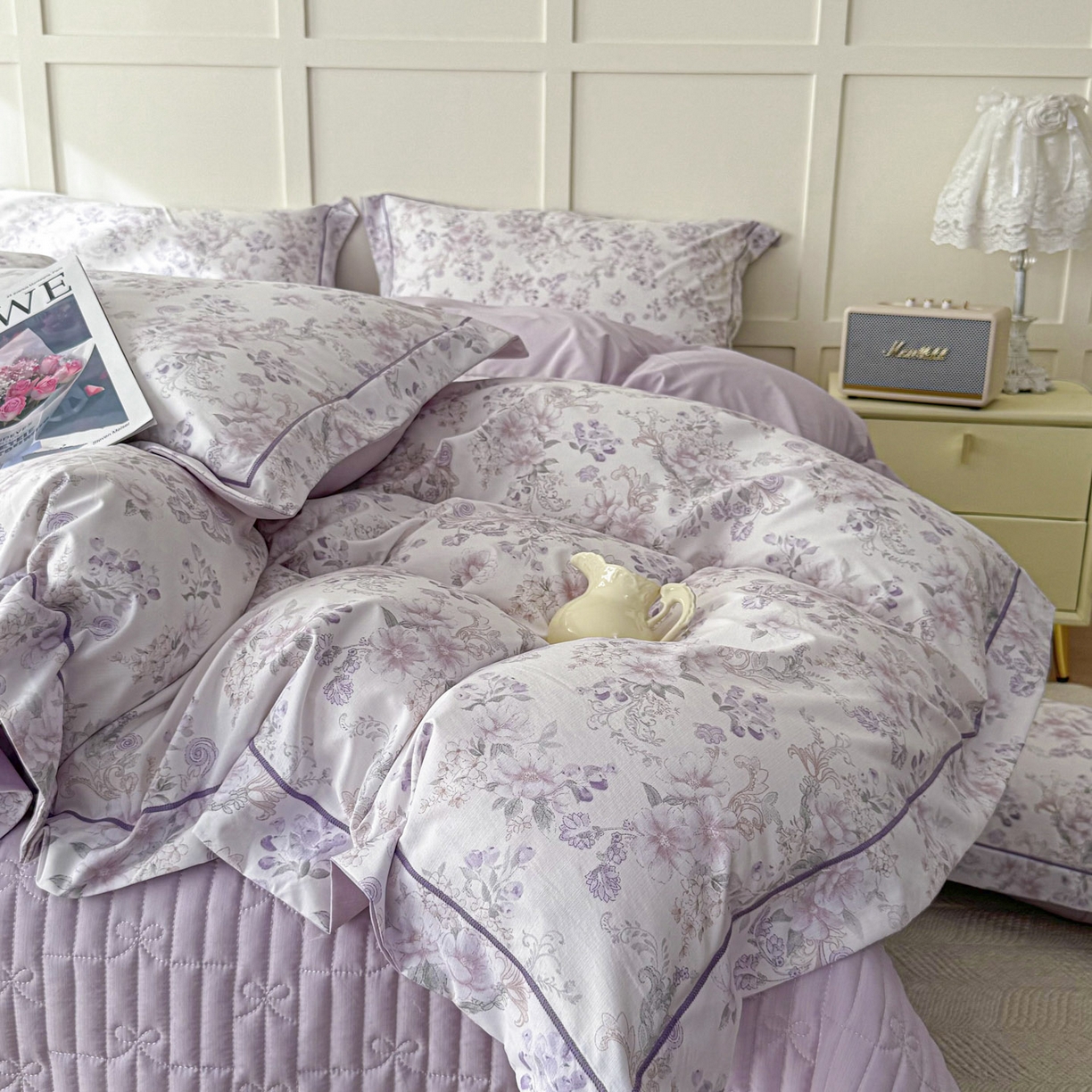 91家纺网 家纺一手货源 找家纺 星光耀 2026新款A类凉感天丝棉床盖四件套 佳期紫