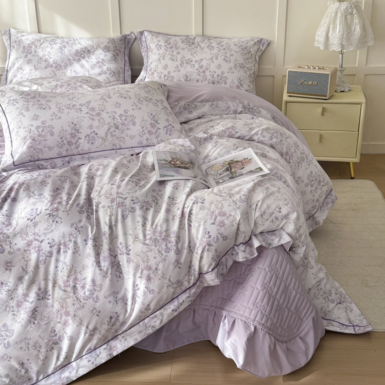 91家纺网 家纺一手货源 找家纺 星光耀 2026新款A类凉感天丝棉床盖四件套 佳期紫