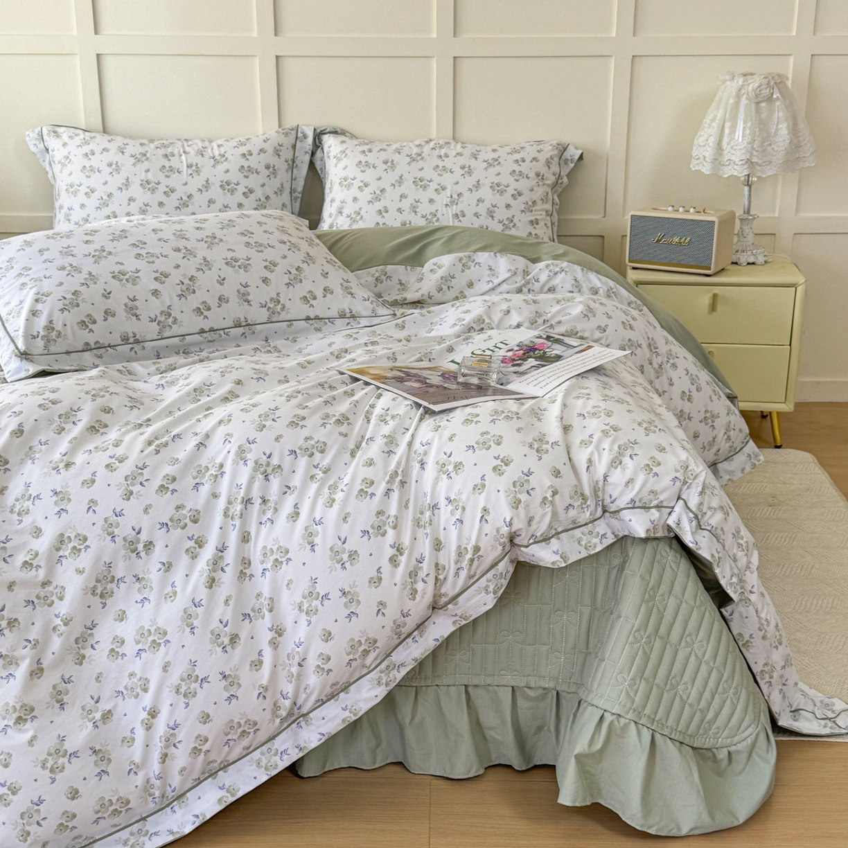 91家纺网 家纺一手货源 找家纺 星光耀 2026新款A类凉感天丝棉床盖四件套 绿萝