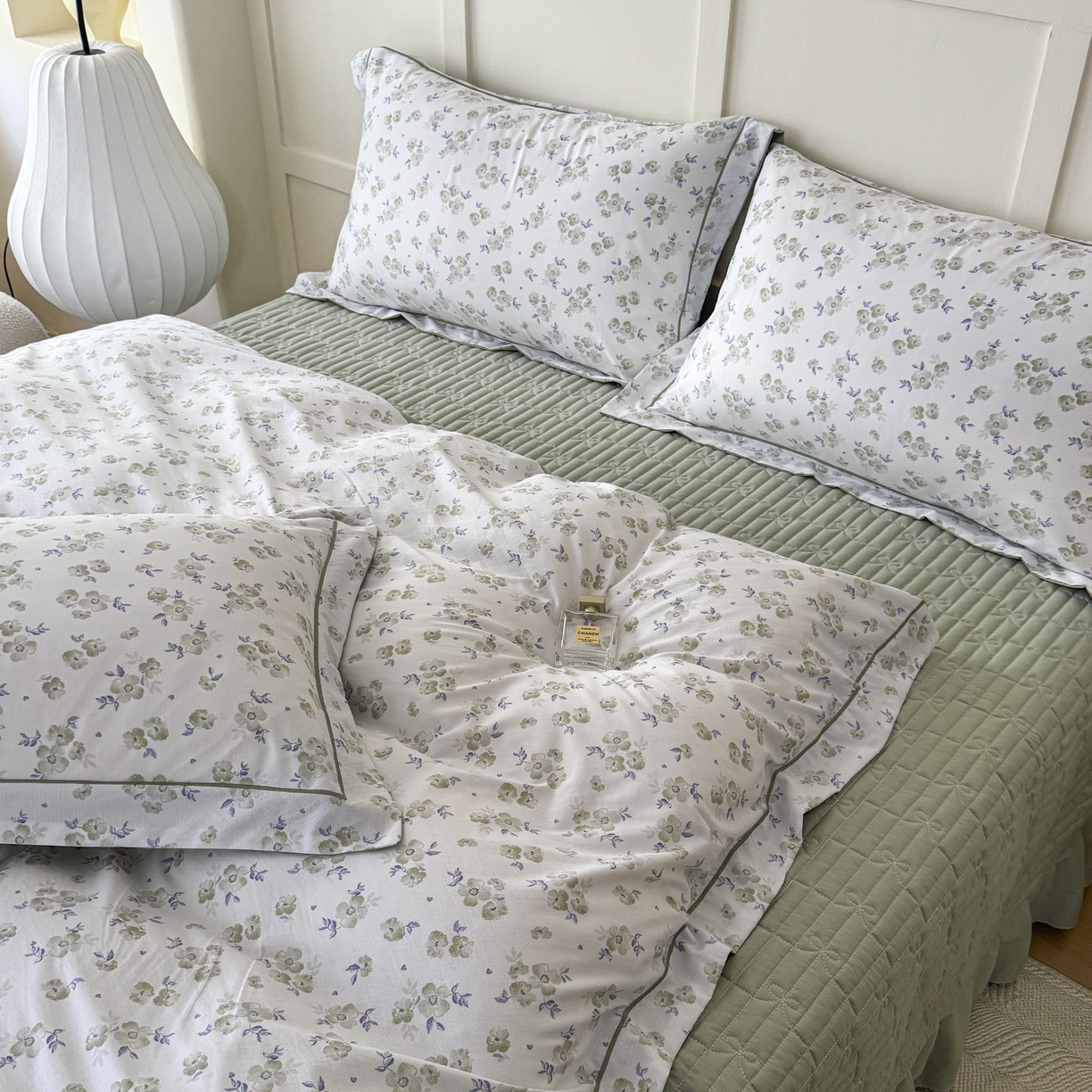 91家纺网 家纺一手货源 找家纺 星光耀 2026新款A类凉感天丝棉床盖四件套 绿萝